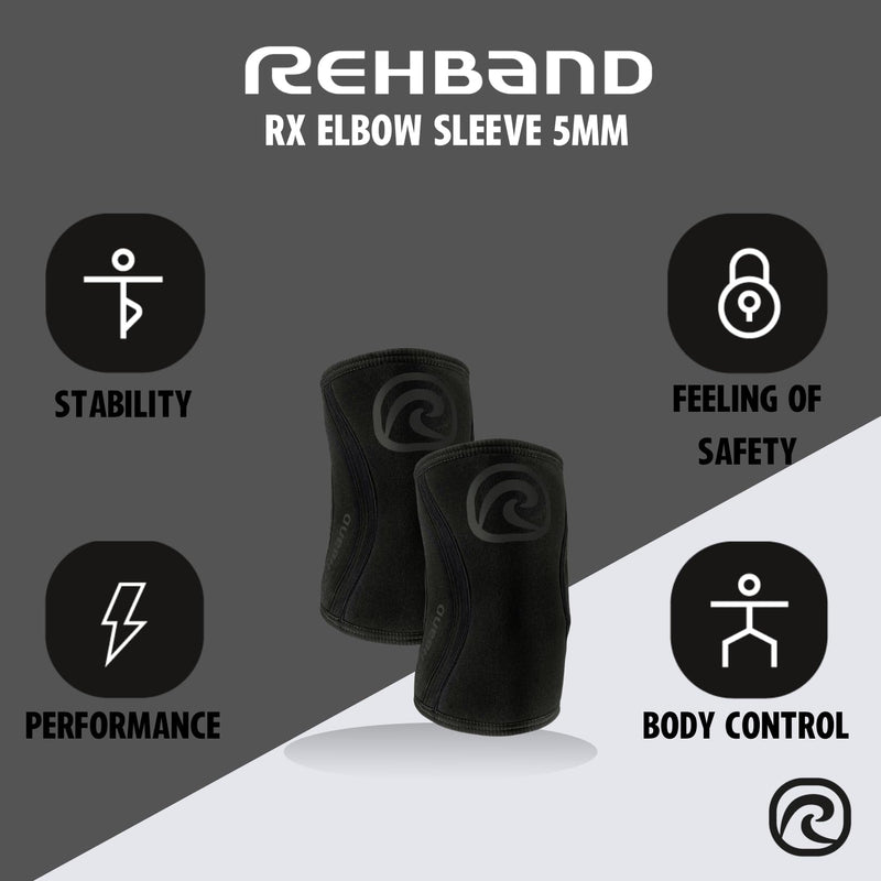 Rehband Elbow 5mm Compression Sleeve, Neoprene Elbow Sleeves for Weightlifting, Anatomical Design, Non-Slip & Close Fitting, Elbow Support Unisex, Colour:Carbon/Black, Size:Small Small Carbon/Black - 1 Piece