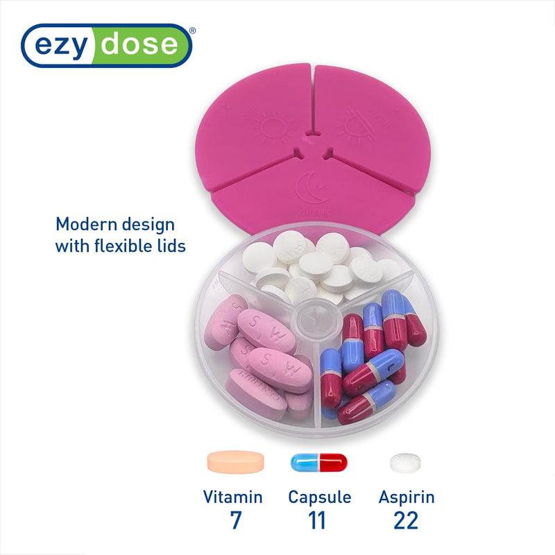 Ezy Dose Weekly (7-Day) AM/PM Pill Organizer, Medicine Planner, Pink | Daily Vitamin Box & Supplement Planner, 3 Times a Day, Round Removable Compartments, Easy to Use, Travel-Friendly, BPA-Free