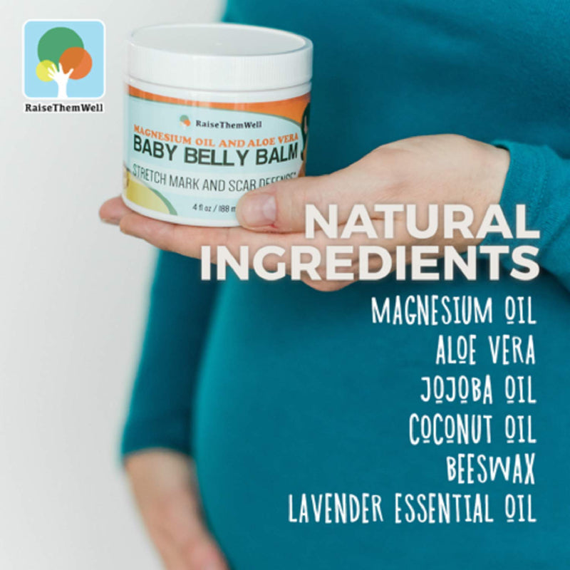 [Australia] - Raise Them Well Natural Belly Balm for Pregnancy with Magnesium Oil, Aloe Vera, Jojoba Coconut and Lavender Oil & Beeswax | 4 fl oz PregnancyStretch Mark Oil 1 Count (Pack of 1) 