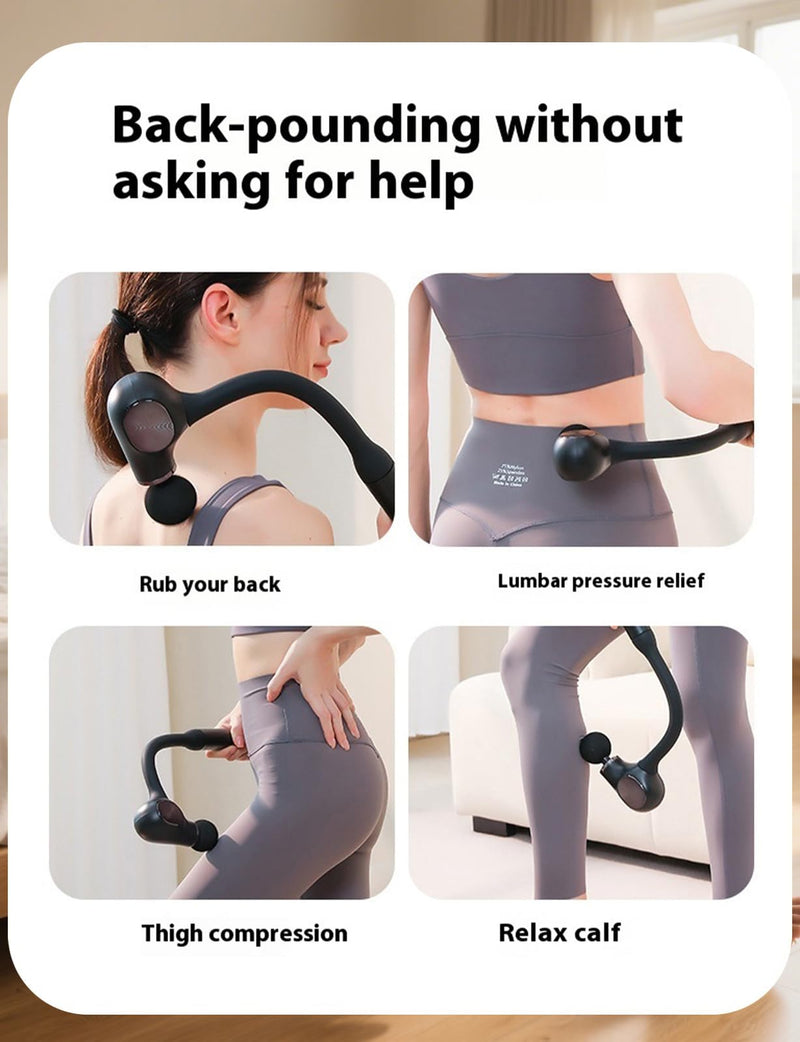 [Australia] - Deep Tissue Massage Gun with Bend Handle, 12MM Percussion, 4 Replaceable Heads, Less-Shock Design for Back, Neck, Foot, Leg, Shoulder 