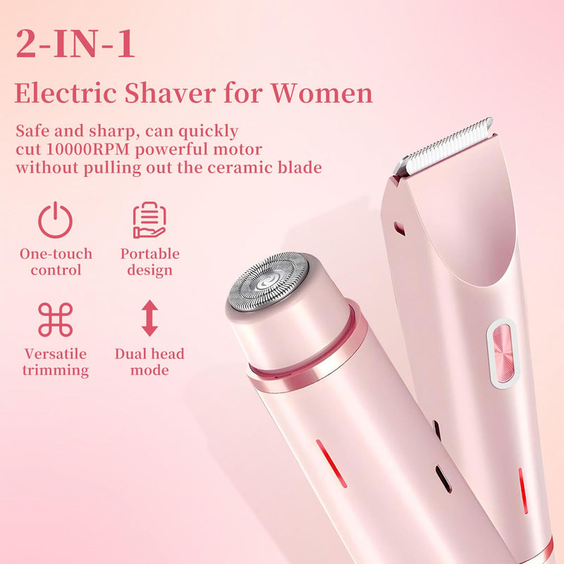 [Australia] - QNHMPW Bikini Trimmer for Women,Electric Razors for Women,2-in-1 Dual Head Shaver- Wet/Dry Shaver Groomer, Waterproof Hygiene Razor Used for Face, Underarm, Leg, Bikini Area(Pink) Pink 