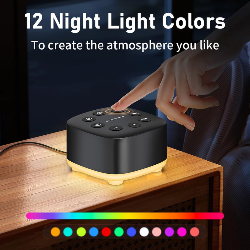 [Australia] - Meditation White Noise Sound Machine 30 Soothing Sounds with 32 Volume Control 12 Night Light 5 Timers Portable Sleep Machine for Travel Powered by AC or USB Sleep Therapy for Baby Kids Adults (Black) Black 