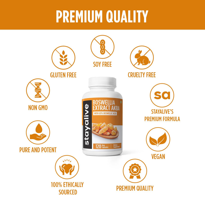 [Australia] - STAY ALIVE Boswellia Serrata Extract Capsules 1000mg with AKBA and 65% Boswellic Acid, 12:1 Resin Extract Powder, 120 Count for 2-Month Supply, Non-GMO and Gluten-Free Boswellia Supplement 
