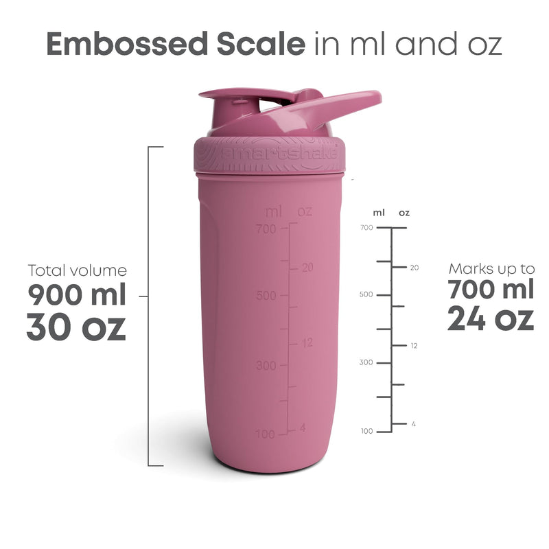 Smartshake Reforce Stainless Steel Protein Shaker Bottle - Non Insulated Unisex Gym Bottle | Metal Shaker Bottles - 900 ml | 30 oz - Leakproof Screw-On Lid - DEHP & BPA Free (Deep Rose) Deep Rose" Or "Pink