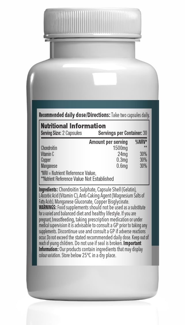 Chondroitin Complex with Vitamin C, Copper & Manganese | Advanced Bones, Joint & Immune Support | 60 Capsules | UK-Made & GMP Certified