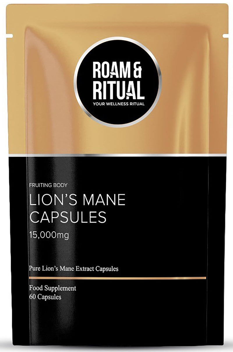 Lions Mane Supplement 15,000mg | High-Strength Fruiting Body Extract | Lion's Mane Mushroom 15:1 Extract for Focus & Mental Performance - 60 Capsules Made in the UK by Roam & Ritual™
