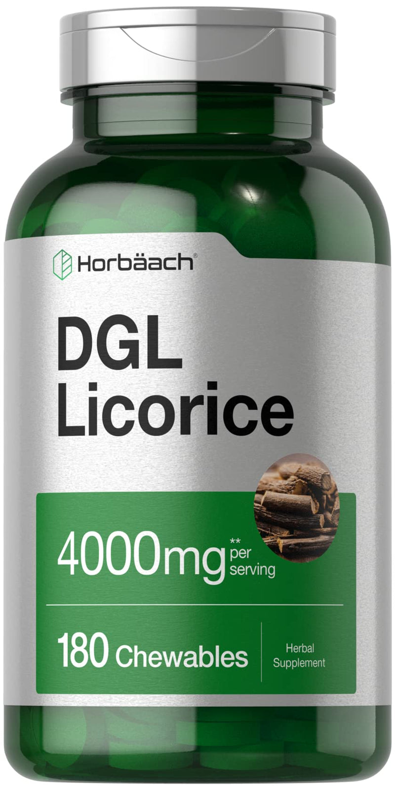 Horbäach DGL Licorice Chewable Tablets | 4000mg | 180 Count | Vegetarian and Non-GMO | Deglycyrrhizinated Licorice Root Extract