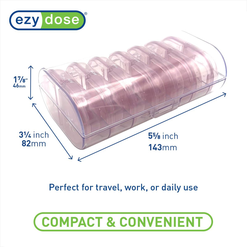 Ezy Dose Weekly (7-Day) AM/PM Pill Organizer, Large Medicine Planner, Pink | Daily Individual Vitamin & Supplement Medication Case, 2x a Day Removable Compartments with Case, Travel-Friendly, BPA-Free Pink With Clear Case