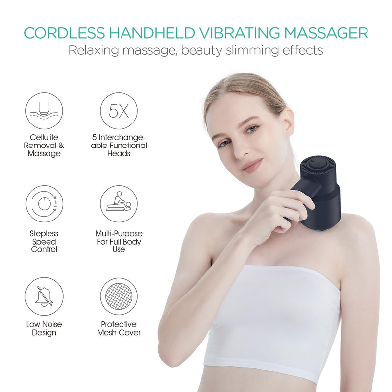 [Australia] - VOYOR-HEALTH Handheld Cellulite Massager, Electric Cellulite Remover Body Sculpting Massage with 5 Replaceable Heads for Arm,Thigh,Calves, Cordless & Rechargeable Deep Tissue Massager CM410 (Blue) Blue 