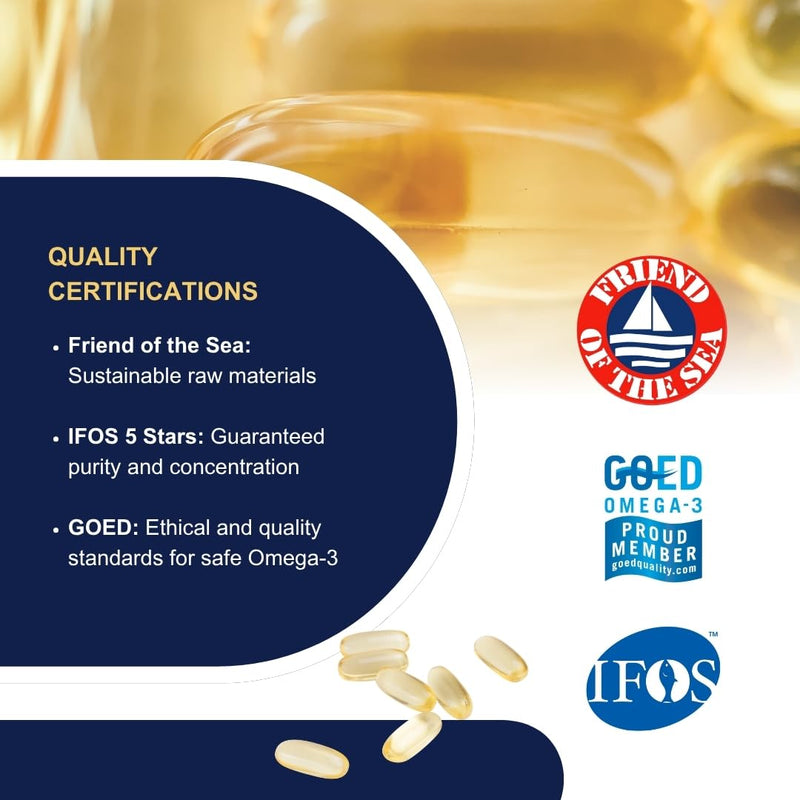 Omega 3 Capsules High Strength OMEGOR Ultra 1200-1120mg EPA and DHA IFOS Certified - High Bioavailability and No Aftertaste (60 Caps)