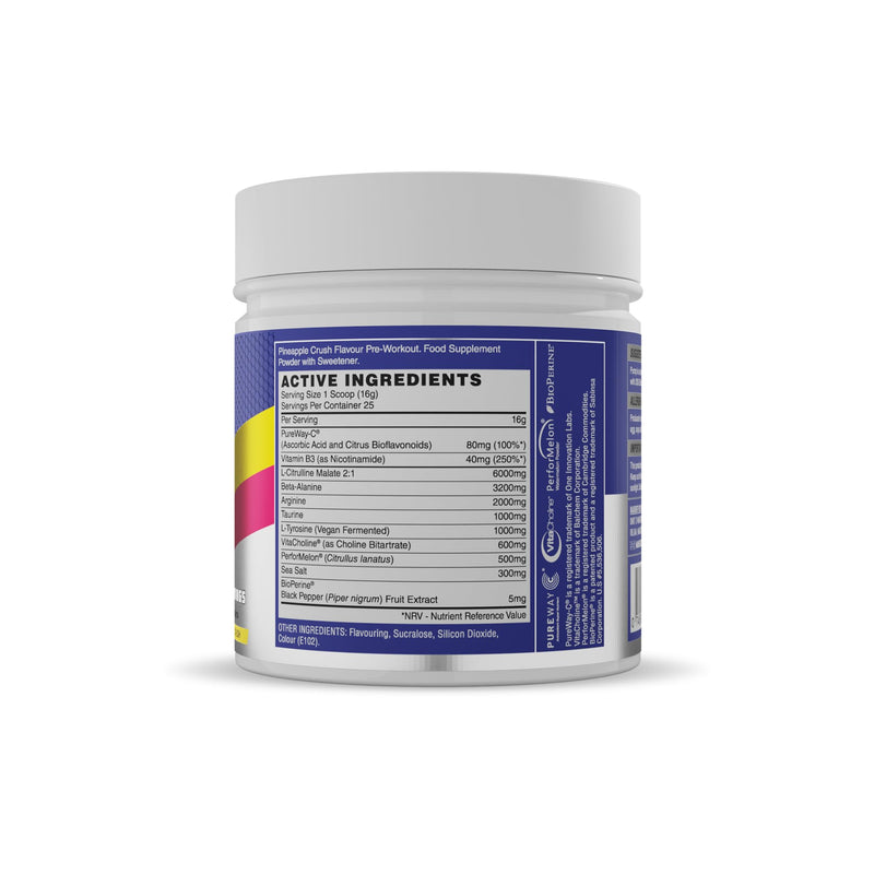 Naughty Boy Cell Swell Technology, Non Stimulant Pre Workout - Pump, Performance & Focus. L-Citrulline 6g, Beta Alanine 3.2g and Added Arginine, 400g - 25 Servings (Pineapple Crush) Pineapple Crush