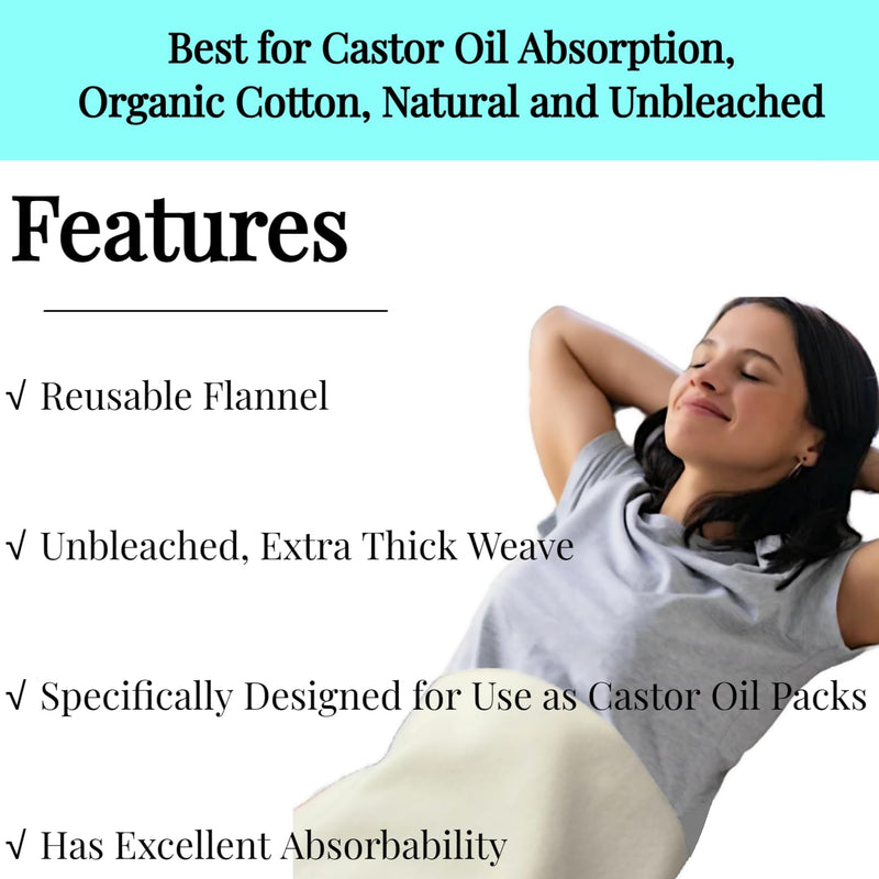 [Australia] - 2 Pcs Organic Cotton Flannel for Castor Oil Pack Wrap, Reusable Castor Oil Compress for Liver Detox, Castor Oil Pads for Abdomen, Joints & Other Areas 