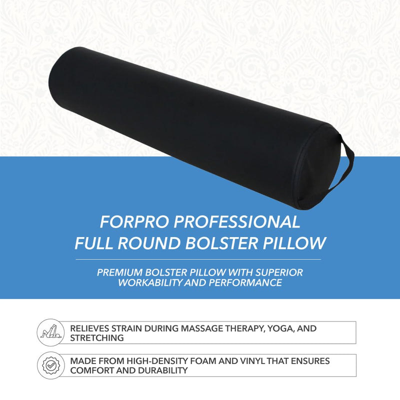 [Australia] - ForPro Professional Collection Full Round Bolster Pillow, Black, Oil and Stain-Resistant, for Massage and Yoga, 6" R x 26" L 6x26 Inch (Pack of 1) Solid 