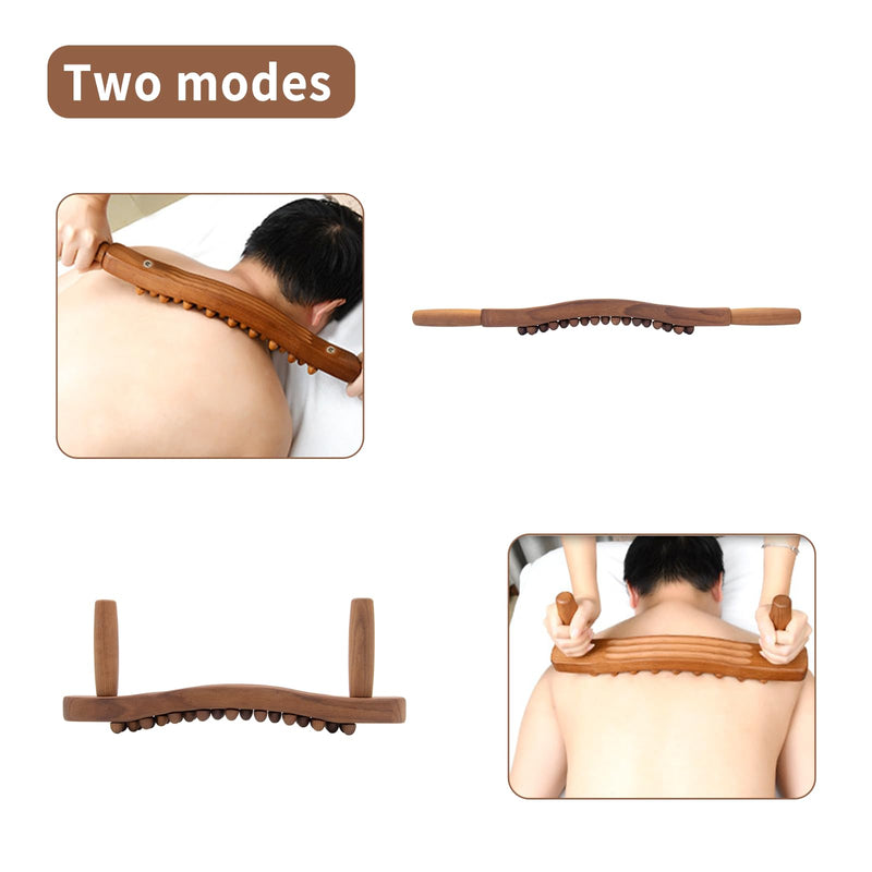 [Australia] - Guasha Wood Stick Tools Wooden Therapy Scraping Lymphatic Drainage Massager, Double Row 34 Beads Point Treatment Gua Sha Tools for Back Leg (34 Beads) 