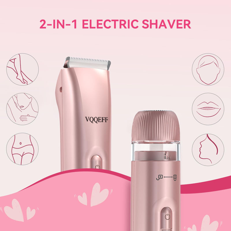 [Australia] - Bikini Trimmer for Women 2 in 1 Electric Razors IPX7 Waterproof Wet & Dry Use Womens Electric Razor Dual Head Shaver for Bikini Underarm Leg Arm Body Face, Pink 