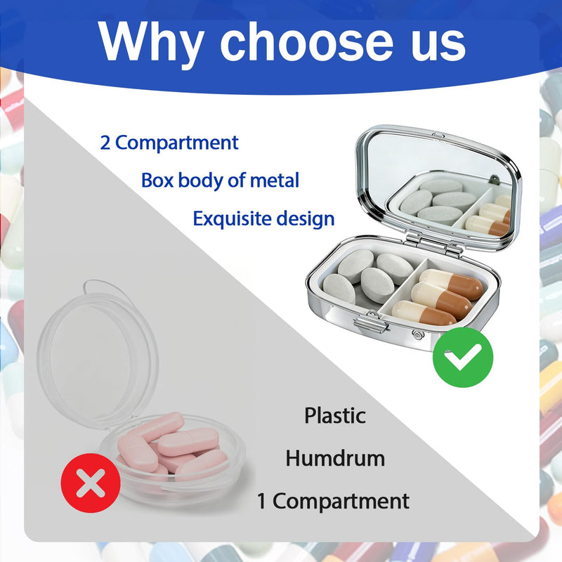 Dog Lover Pill Box 2-Compartment Small Pill Case Square Organizer Case with Mirror Portable Metal Medicine Box Travel Container for Women Men Cute Dog Paw