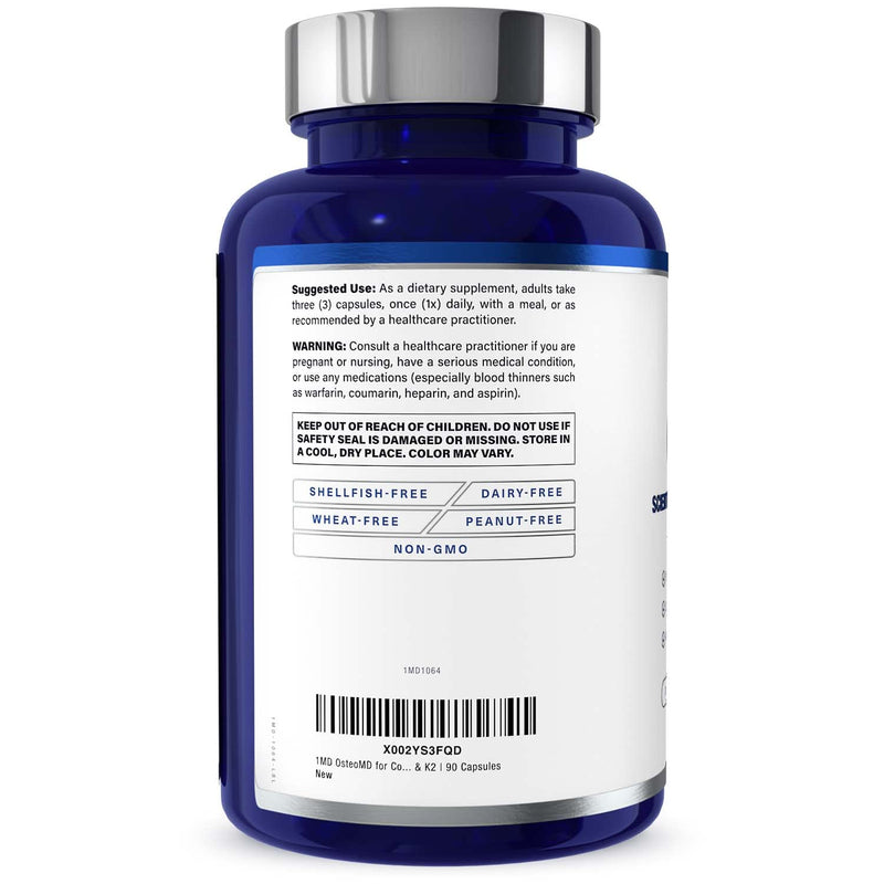 [Australia] - 1MD Nutrition OsteoMD for Comprehensive Support - Supplement for Women and Men - Promote Density w/Vitamin D - Hydroxyapatite w/Vitamin D3 & K2-90 Capsules 90 Count (Pack of 1) 