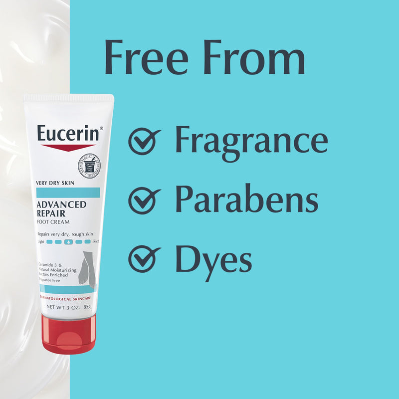 Eucerin Advanced Repair Foot Cream with Urea, Mulitpack, 3 x 3 OZ | Fragrance Free Foot Cream for Dry Feet, with Urea, Ceramide and NMF, Repairs Rough Skin, Smoother Feet and Heels, Travel Size