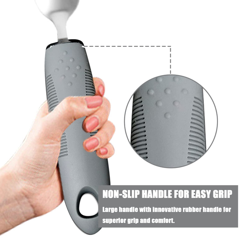 Easy Grip Cutlery Set of 4 Gray Disability Aids with Knife Fork Spoon Large Wide Handled Arthritis Hands Aids Cutlery Adaptive Eating Drinking Utensils for Disabled People Elderly Parkinson
