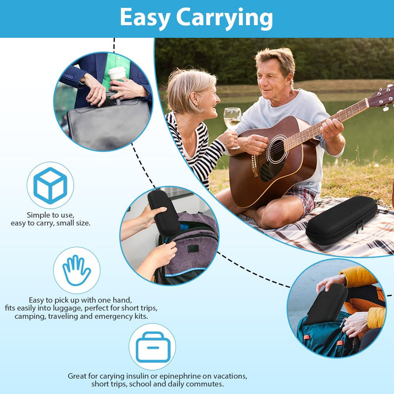 [Australia] - ACWOO insulin cooler bag, insulin pen cooler bag with 2 ice packs, TSA diabetic bag for insulin pen, diabetic accessories, epipen, syringes, insulin, travel diabetic bag, black black hard capsule 