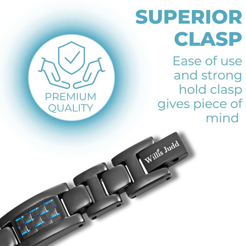 [Australia] - Willis Judd Mens Blue Carbon Fiber Titanium Magnetic Bracelet Adjustable 