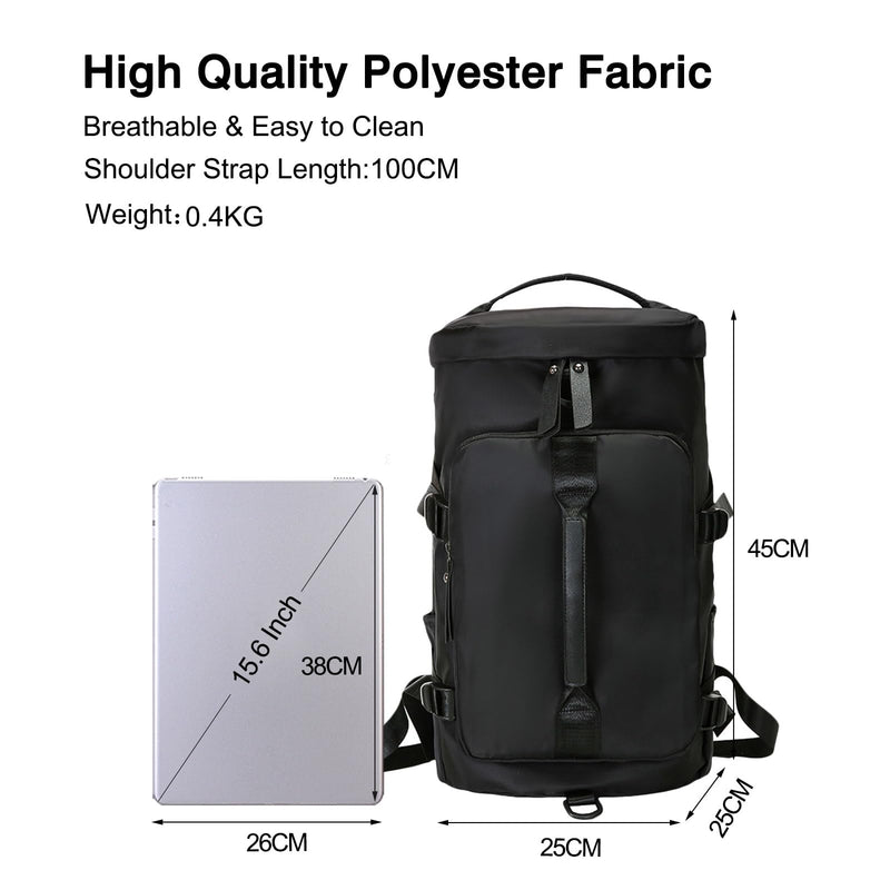 FANDARE Sports Gym Bag for Women Crossbody Shoulder Bag 3 in 1 Men Laptop Business Backpack Weekender Overnight Flight-Approved Duffle Bags with Shoe Compartment Tote Handbags Black