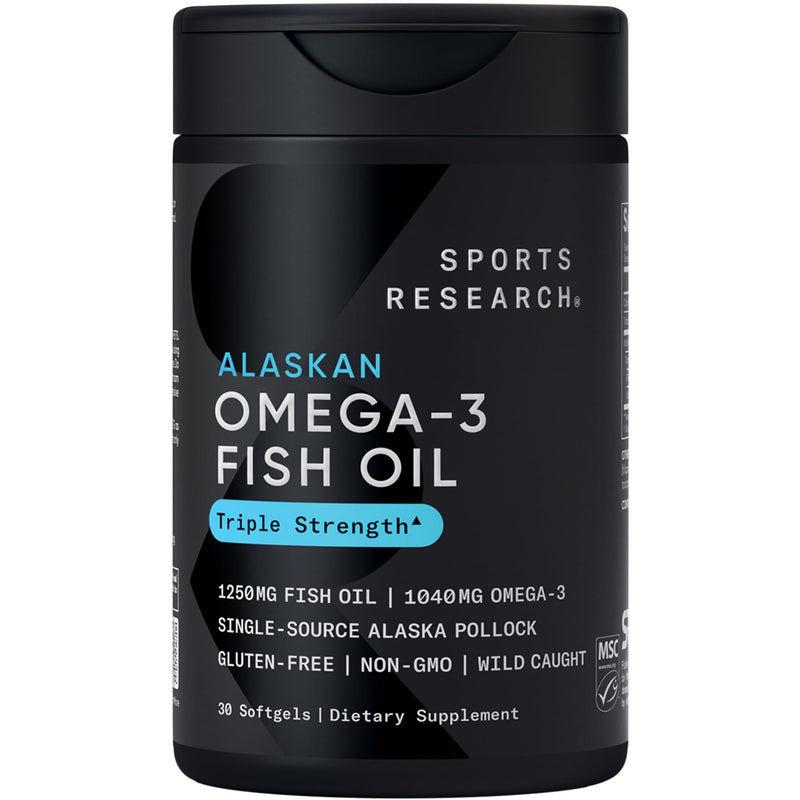 Sports Research® Triple Strength Omega 3 Fish Oil 1250mg EPA & DHA from Wild Alaska Pollock Burpless Supplement Sustainably Sourced and Vitamin D3 K2 with Coconut Oil Plant Based Vegan Certified