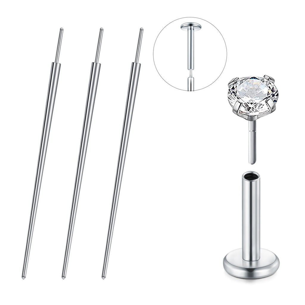 QWALIT Piercing Taper Threadless Piercing Changing Tool Piercing Taper Insertion Tool Piercing Threader Tool Flat Back Earring Applicator Tool Labret Titanium Threadless Insertion Pin 16g 18g 20g B1-stainless steel-mix sizes