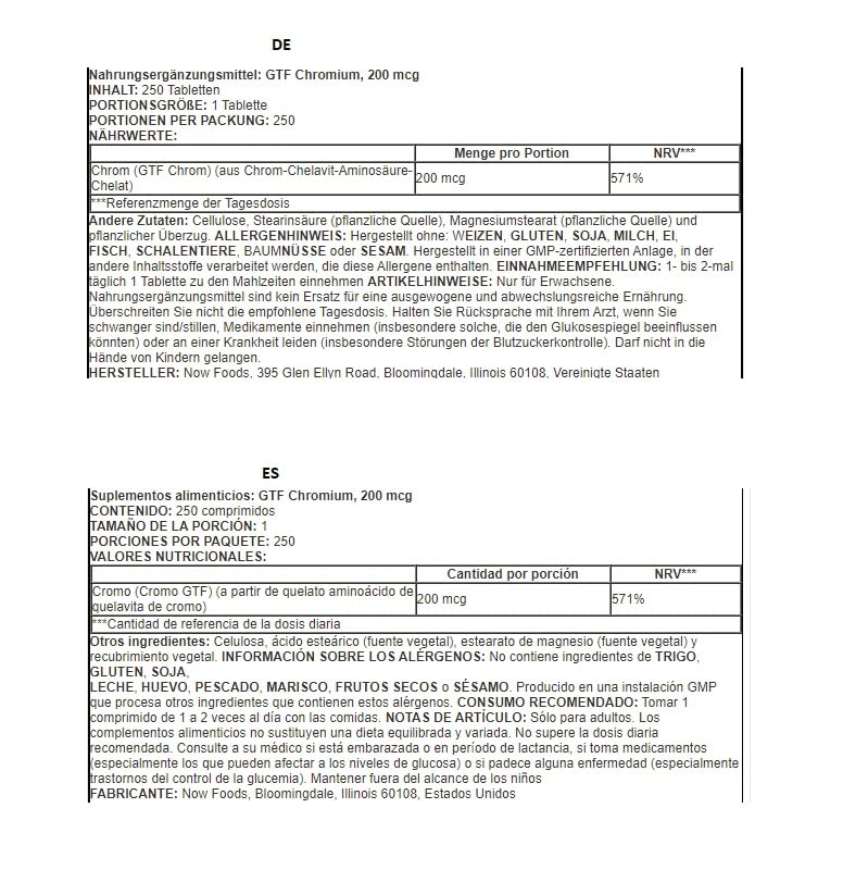 [Australia] - Now Foods GTF Chromium (Chromium) 200mcg, 250 vegan tablets, vegetarian 