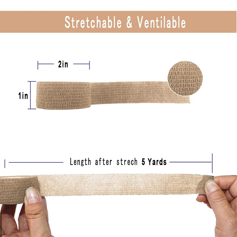 [24 Pack-1"x5Yards]MINGYUE Self Adhesive Bandage Wrap,Athletic Tape,Sports Tape,Wrist and Ankle Wrap Tape,Cohesive Bandage for Vet Tape(Skin Color) 24rolls Skin