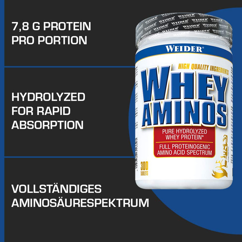 Weider Whey Amino Hydrolyzed Protein Powder,, Build Muscle and Strength, 300 tablets Unflavoured 300 Count (Pack of 1)