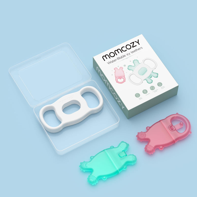 [Australia] - Momcozy Baby Teether Toys, Water Fillable Silicone Cold Baby Teething Toys Chill Teether, Baby Water Teether for Teething Relief 0-12 Months, Green and Pink 2 Pcs Pink and Green 