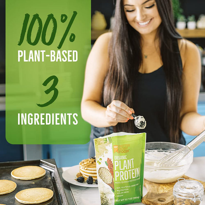 [Australia] - BetterBody Foods Organic Plant Based Protein Powder, - 16g of Protein, Vegan, Low Net Carbs, Gluten Free, Dairy Free, No Sugar Added, Soy Free, Non-GMO, 12.7 Ounces 