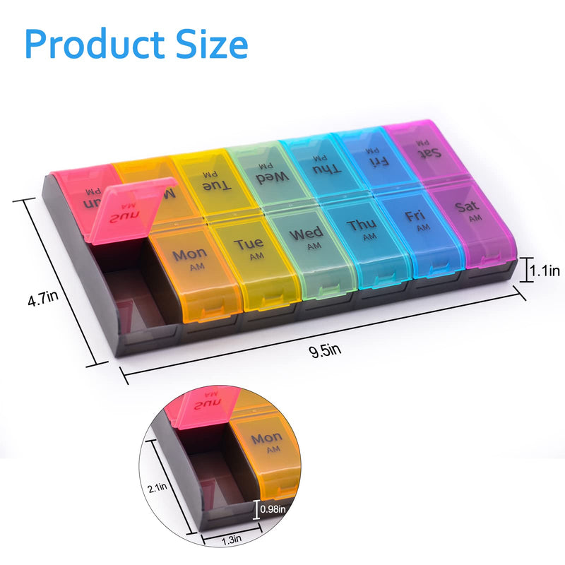 GREENCYCLE Extra Large Weekly Pill Organizer 2 Times A Day,7 Day Pill Box AM PM Medicine Planner Dispenser Case with XXL Compartment Home Pill Container for Vitamins Fish Oil Supplements (Rainbow)