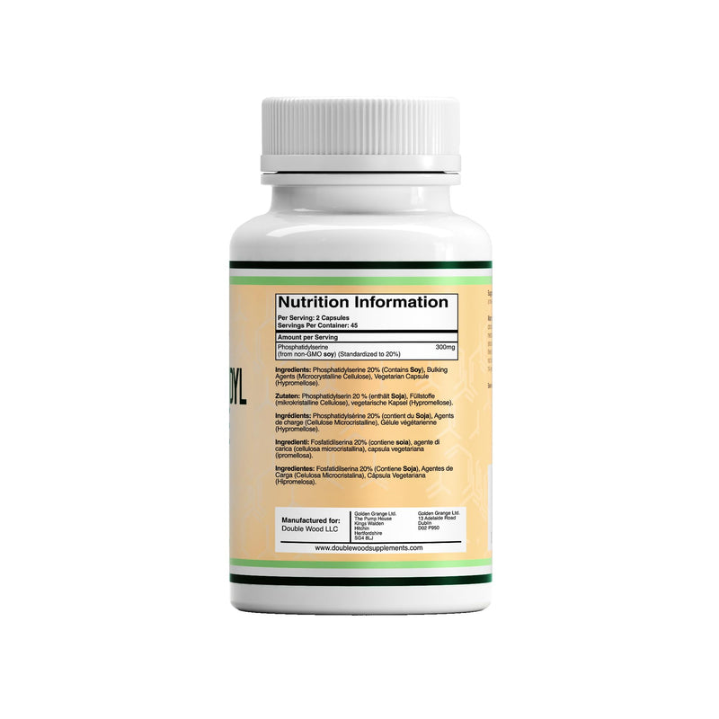 Double Wood Phosphatidylserine Supplement | 90 High Strength Phosphatidylserine Capsules - 300mg per Serving | Non-GMO & Gluten Free 90 count (Pack of 1)