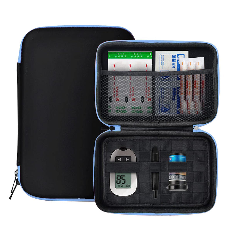 Eva Hard Sell Protective Bag Travel Organizer Case for Diabetic Supplies Testing Kit,Blood Glucose Monitoring Systems,Test Strips,Syringes,Insulin,Electronic Accessories (Blue) Blue