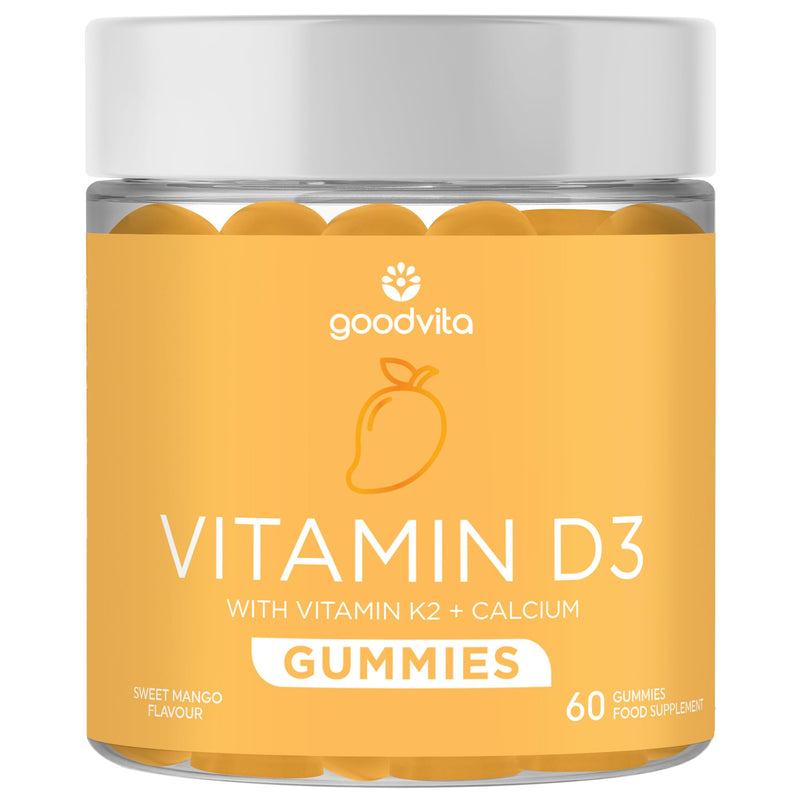 Vitamin D3 + K2 + Calcium Gummies x60 | D3 (4000 IU) K2 MK-7 (100 μg) + Calcium (500mg) | Sweet Mango Flavour | 2 Months Supply | Supports Skin, Bones, Teeth, Immunity | UK Formulated | Vegan