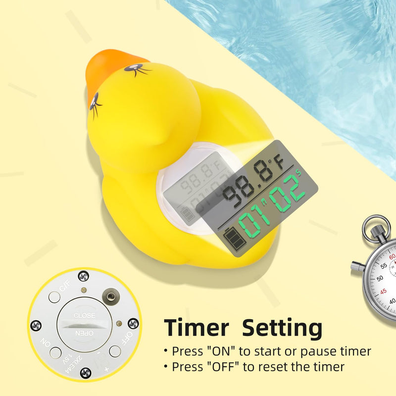 Baby Bath Tub Water Thermometer - (Upgraded Version) Digital Water Temperature Thermometer & Room Thermometer, Duck Floating Toy for Infant Toddler Bathtub Pool with Temperature Warning