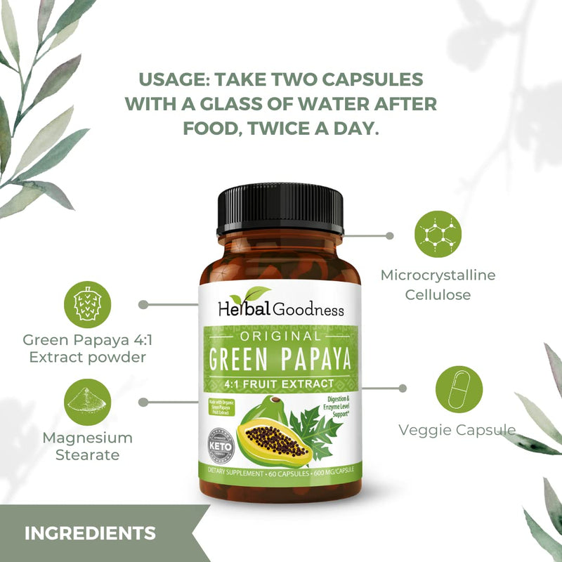 [Australia] - Green Papaya Leaf Extract Capsules 60 Capsules - Papaya Enzymes for Digestion - Digestive Enzymes with Probiotics and Prebiotics, Body Immune Vitamins and Antioxidants - Made in The USA 1 