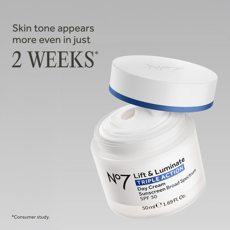 No7 Lift & Luminate Triple Action Day Cream with SPF 30, 1.69 Fl Oz | Anti Aging Face Cream, Hyaluronic Acid & Vitamin C, Visibly Firms Skin, Healthy-Looking Radiance, For Sensitive Skin Regular