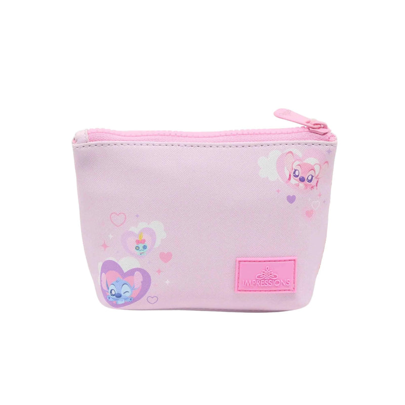 Impressions Vanity Angel Cosmetic Pouch and LED Compact Mirror Set Travel Makeup Bag with Pink Hardware and Portable Lighted Mirror with 3X Magnified top Mirror, Adjustable Brightness
