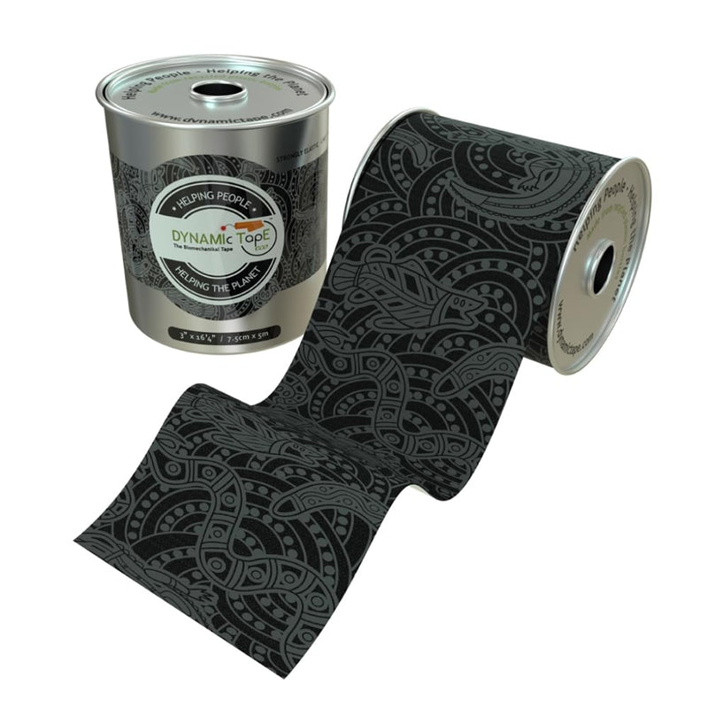 Dynamic Tape Eco | Biomechanical Adhesive Tape | Physio Tape for Knee, Ankle, Shoulder, Leg, Muscle Support | Sports Tape for Football, Rugby, Ideal for Athletes |Grey & Black - 3" (1) 1