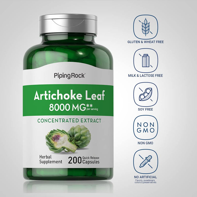 [Australia] - Piping Rock Artichoke Extract Capsules 8000mg | 200 Count | Non-GMO, Gluten Free Supplement 
