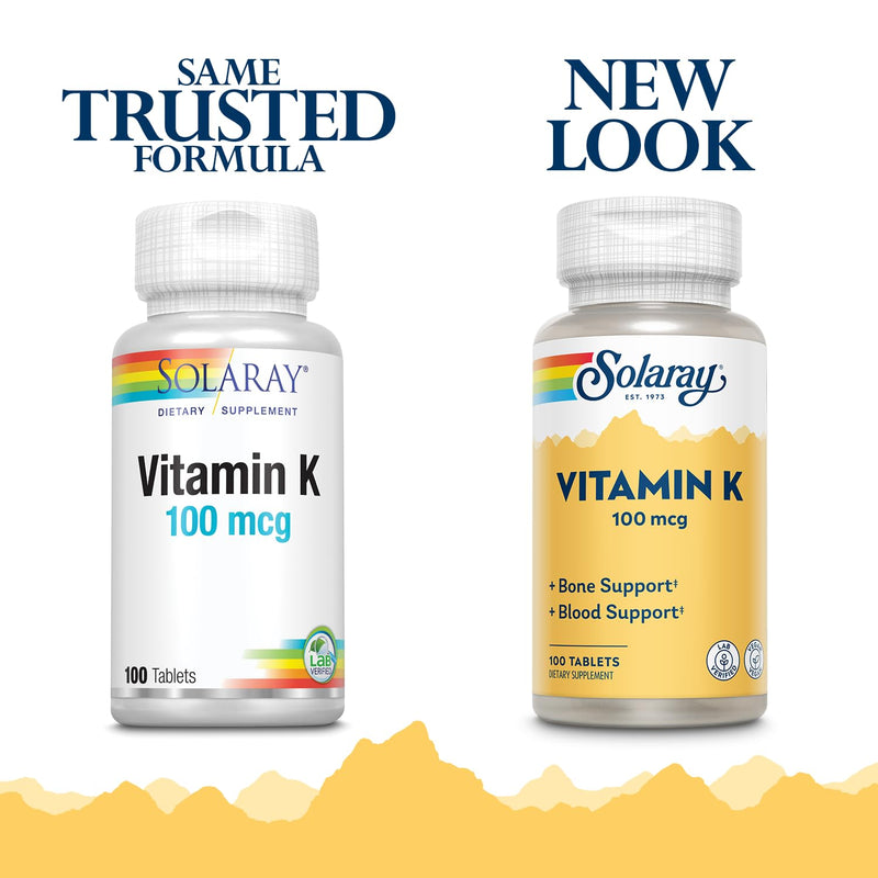 [Australia] - SOLARAY Vitamin K-1 100mcg | Healthy Bone Structure, Blood Clotting, Protein Synthesis Support | Non-GMO, Vegan & Lab Verified | 100 Tablets Unflavored 100 Count (Pack of 1) 