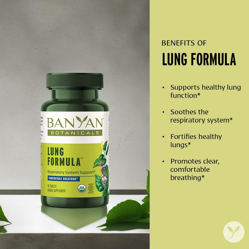 [Australia] - Banyan Botanicals Lung Formula – Organic Respiratory Support for Lung Health – Plant-Based Blend with Licorice, Tulsi Leaf, and Other Lung Health Herbs – 90 Tablets – Non GMO Sustainably Sourced Vegan 
