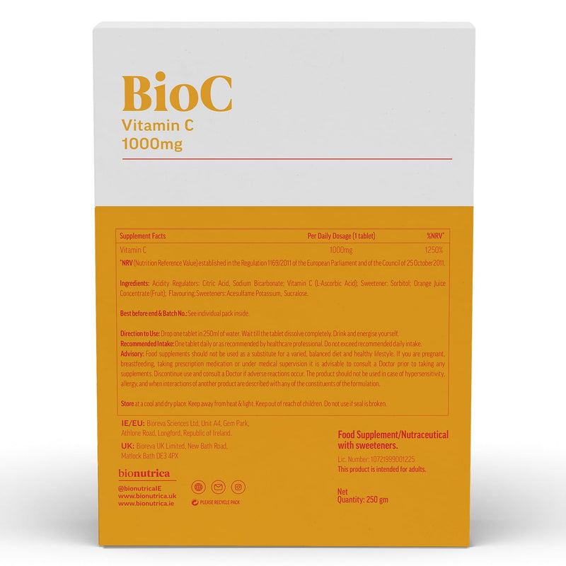 BioC High Strength Vitamin C 1000mg Effervescent Tablets 60, Immune Support, Energy & Fatigue Reduction, Antioxidant Protection – Vegan Friendly & GMP Certified 20 count (Pack of 3)