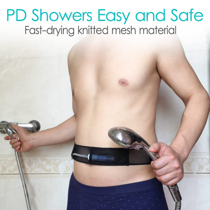 [Australia] - PD Belt Mesh Breathable Peritoneal Dialysis Catheter Accessories Supplies Cath Holder Protector for Stomach Feeding Peg J Tube Gtube Shower Women Men Adults Black Large (Pack of 1) 