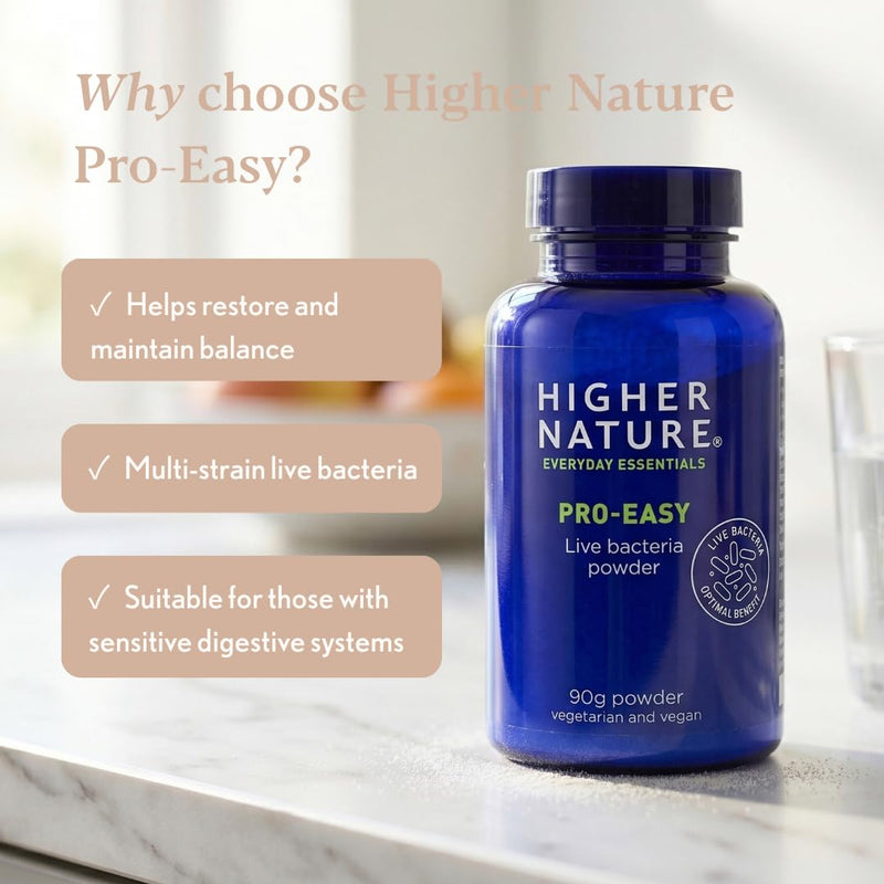 Higher Nature - Pro-Easy - Multi-Strain Live Bacteria Powder - Probiotics for Gut Health - Suitable for The Whole Family - 90g Powder