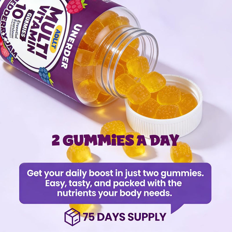 Multivitamin Gummies for Adults, Chewable Multivitamins for Men & Women, with Vitamin C, B6, B12, etc, Essential Vitamin Complex, Immune Defense and Energy Enhancement, 150 Gummies, 2.5 Month Supply.