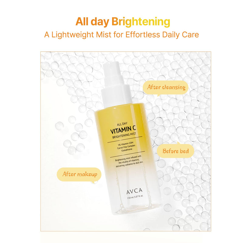 AVCA All Day Vitamin C Brightening Face Mist – Hydrating & Revitalizing Facial Spray with Glutathione & Vitamin Complex, Korean Skincare for Radiant Soothing Glow, 5.07 fl oz